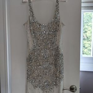 Adrianna Papell white beaded crystal dress